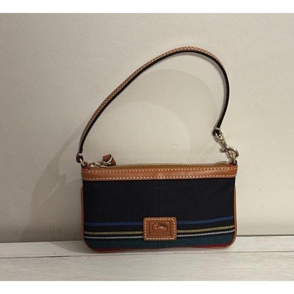 Dooney & Bourke Large Zip Denim Tartan Striped Wristlet - Picture 2 of 9